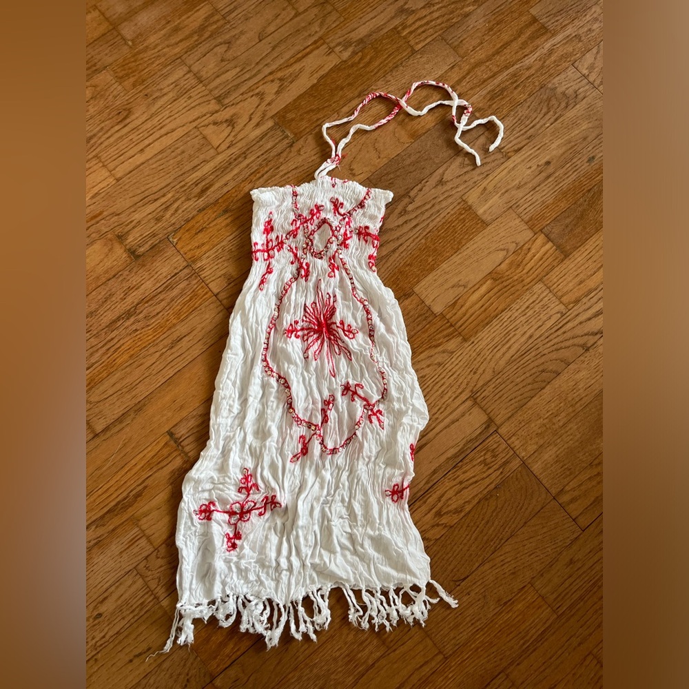 White Sundress with Red Embroidery